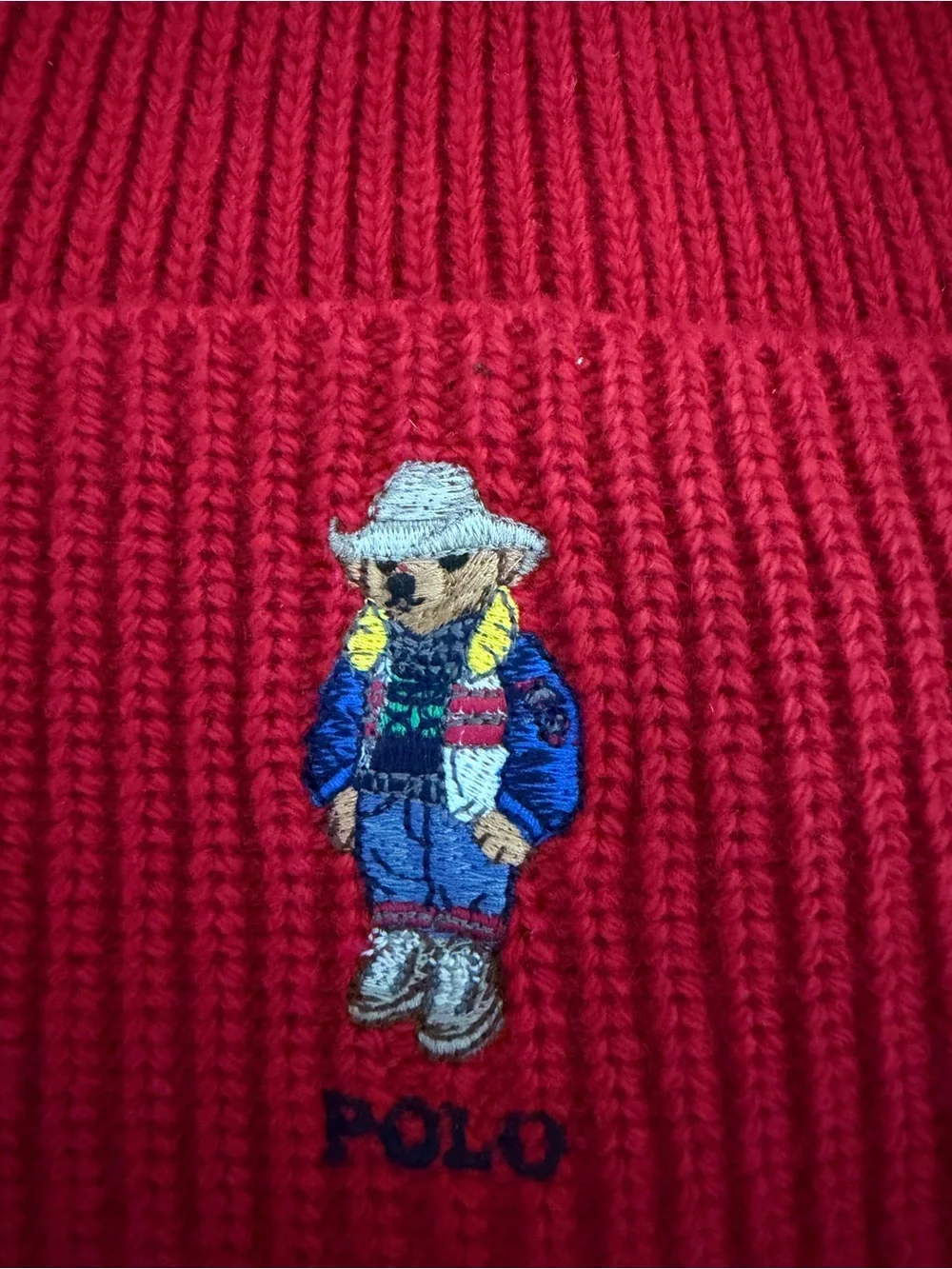 Polo Ralph Lauren Solid Holiday Bear Beanie - Red, New With Tags